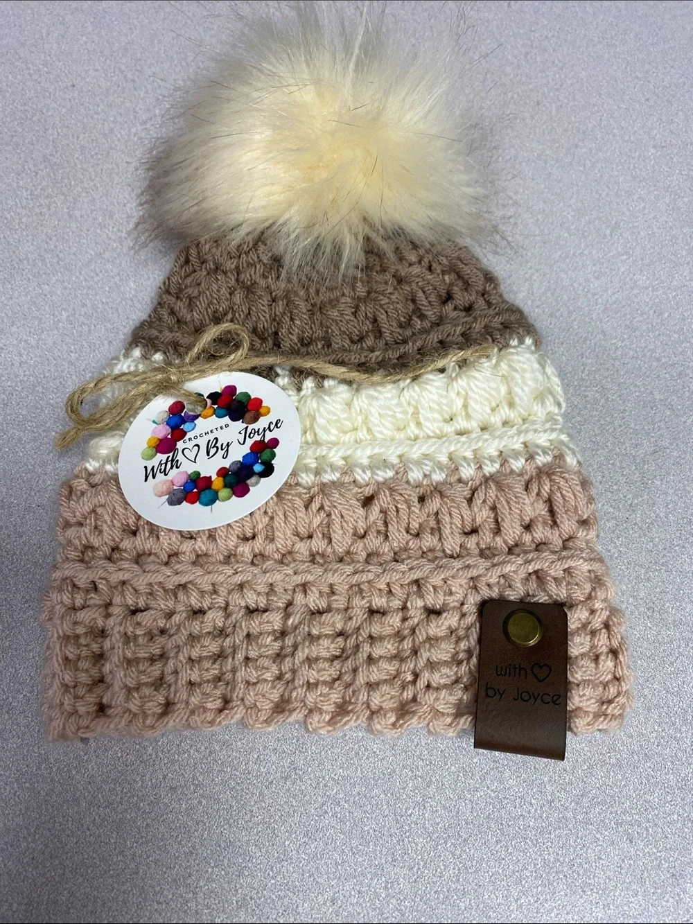 With Love By Joyce Kids Striped Pom Beanie - Pink, Cream & Tan